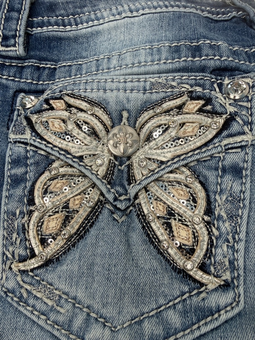 Miss Me butterfly embellished Denim Shorts - Picture 3 of 7